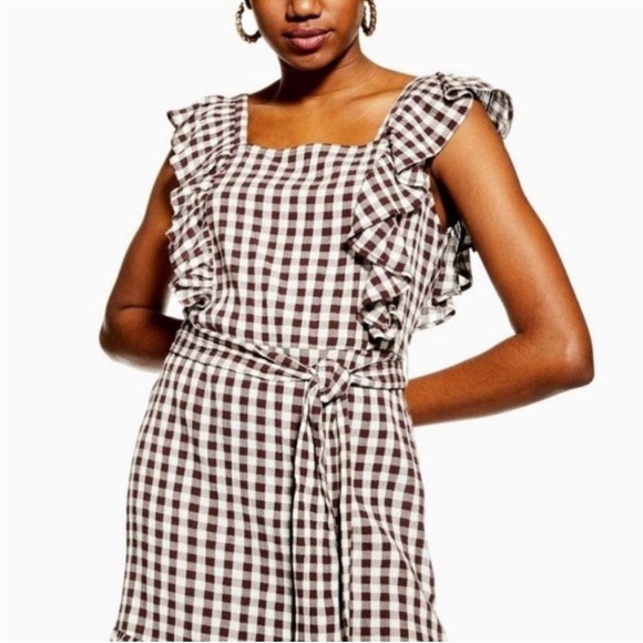 Topshop Dress Gingham Ruffle Mini Size 8 New w/Tag - Picture 2 of 14